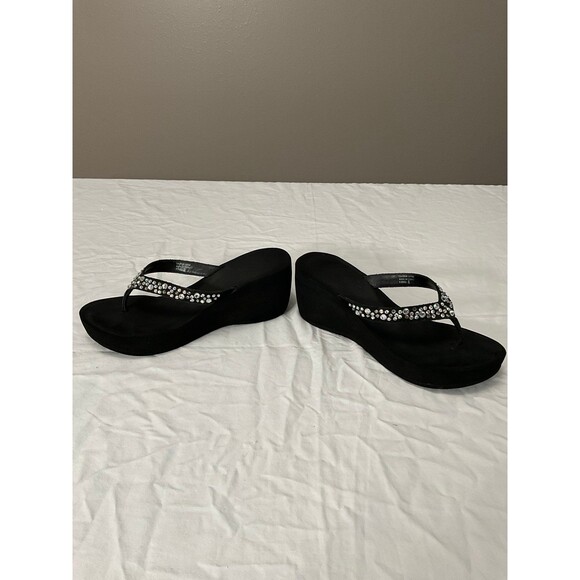 Women's Size 8 Yellow Box Bling Heeled Flip Flops - Picture 6 of 9